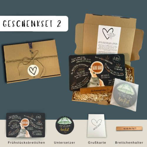 Persönliches Geschenkset zum Neustart "das ist dein Jahr": Frühstücksbrett, Untersetzer & Halter, Motivationsgeschenk, Geburtstagsgeschenk