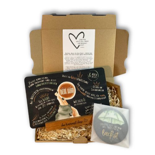 Persönliches Geschenkset zum Neustart "das ist dein Jahr": Frühstücksbrett, Untersetzer & Halter, Motivationsgeschenk, Geburtstagsgeschenk