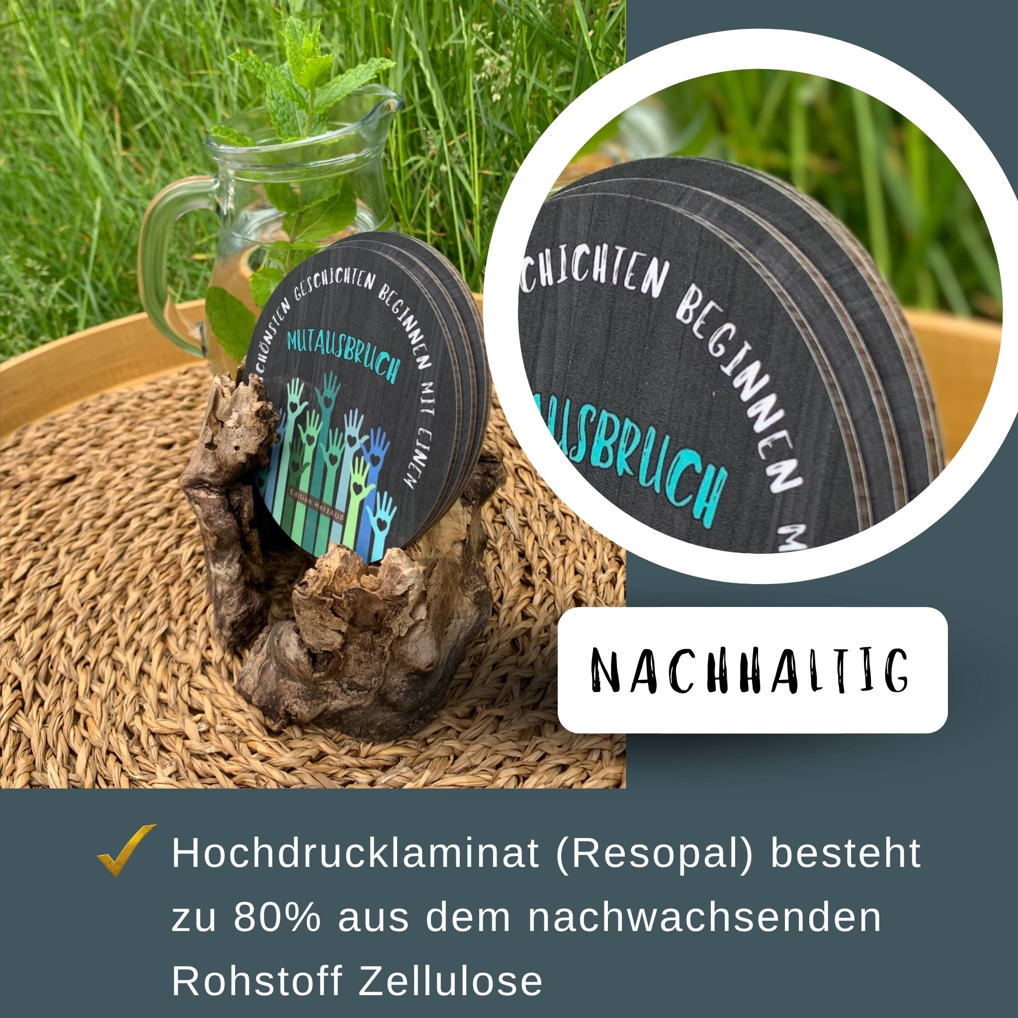 4er Untersetzer Geschenkset „Neues Kapitel“ – 4 inspirierende Getränkeuntersetzer mit individuellem Holzhalter – Bild 6