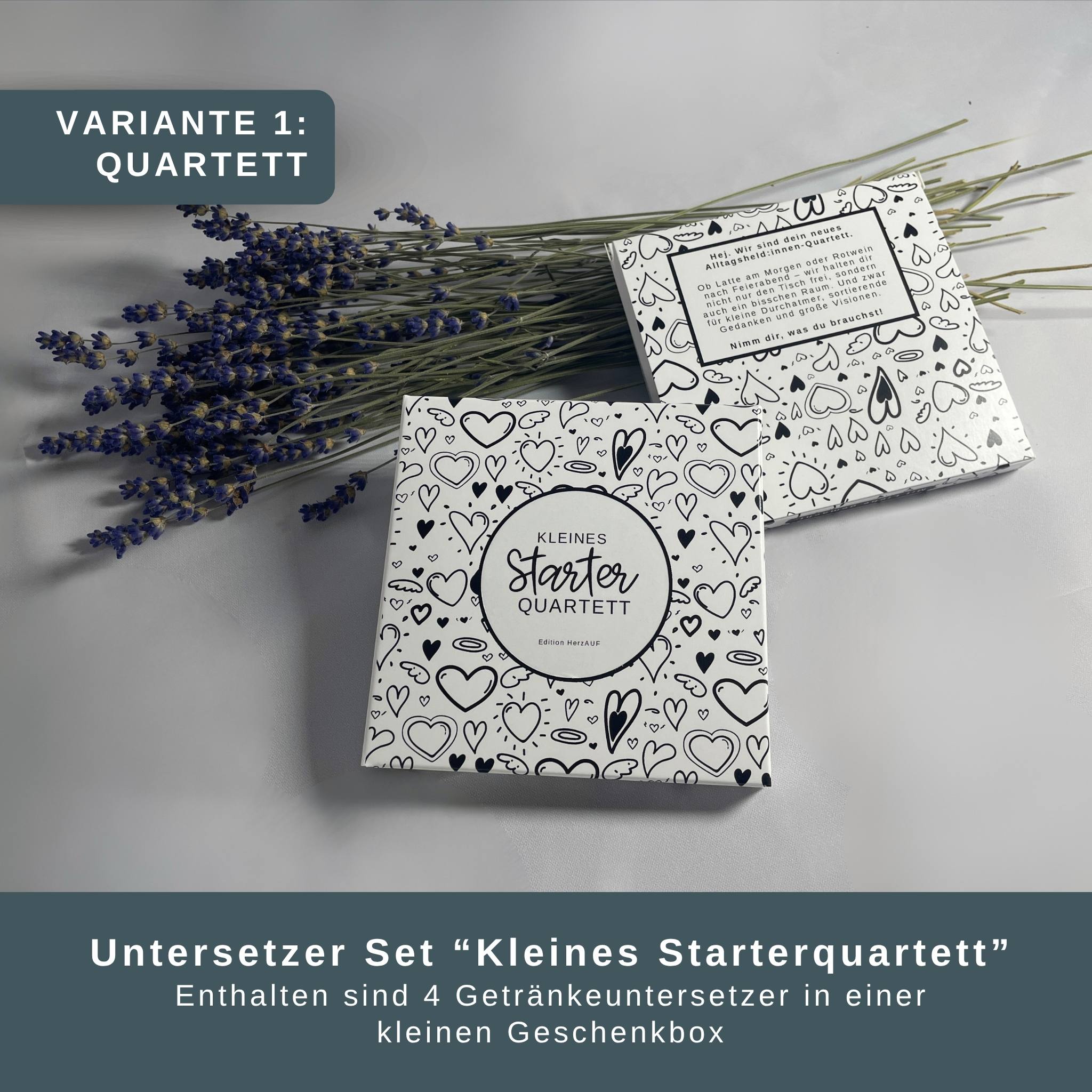 Kleines Startetquartett - 4 Untersetzer zum Jobwechsel, Umzug oder Geschäftseröffnung