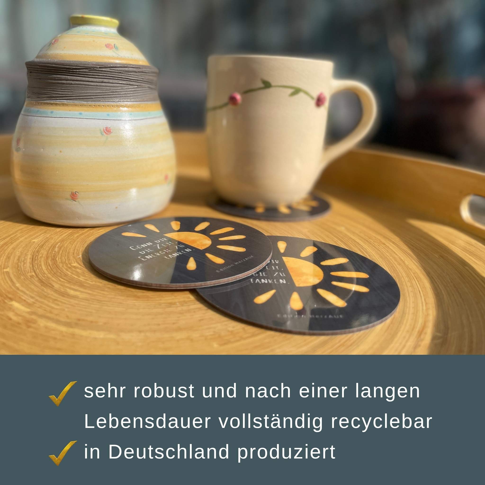 Nachhaltiges Kundengeschenk „Momente der Inspiration“ - 4 Untersetzer & gravierter Holzhalter – Bild 8