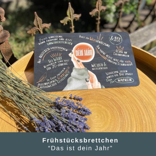 Persönliches Geschenkset zum Neustart "das ist dein Jahr": Frühstücksbrett, Untersetzer & Halter, Motivationsgeschenk, Geburtstagsgeschenk