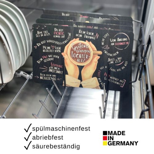 Geschenkset für Tochter „Guten Morgen Tochterherz“ + Untersetzer „Du bist einmalig“ mit Buchenholz-Halter – Bild 5