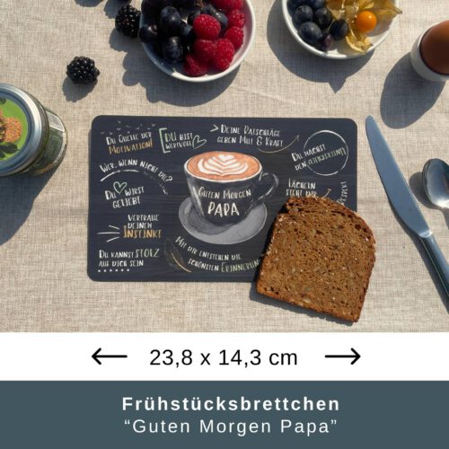 Geschenkset für Vater: Frühstücksbrett "Guten Morgen Papa", Getränkeuntersetzer u. Halter – Bild 7