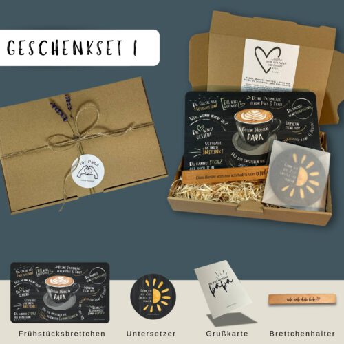 Geschenkset für Vater: Frühstücksbrett "Guten Morgen Papa", Getränkeuntersetzer u. Halter – Bild 8