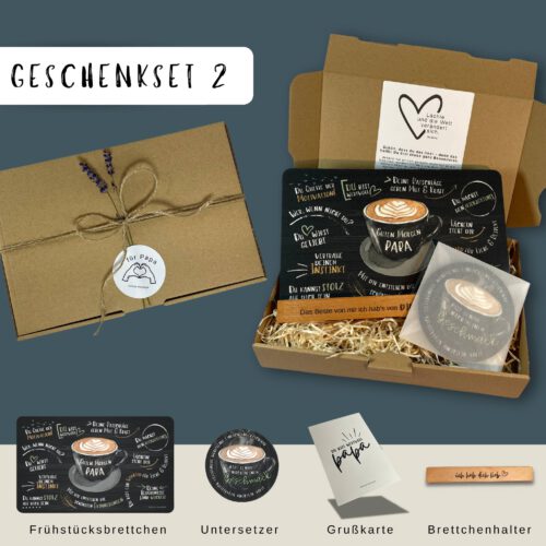 Geschenkset für Vater: Frühstücksbrett "Guten Morgen Papa", Getränkeuntersetzer u. Halter – Bild 9