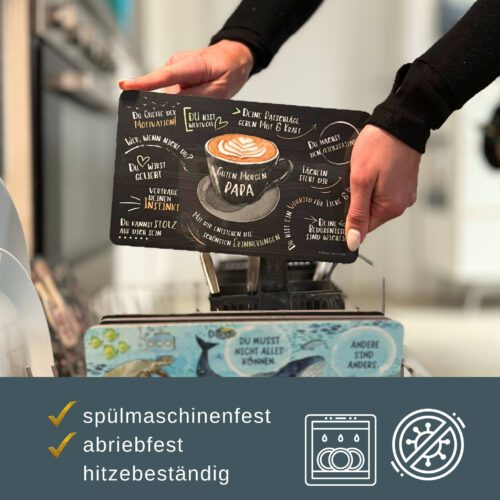 Geschenkset für Vater: Frühstücksbrett "Guten Morgen Papa", Getränkeuntersetzer u. Halter – Bild 2