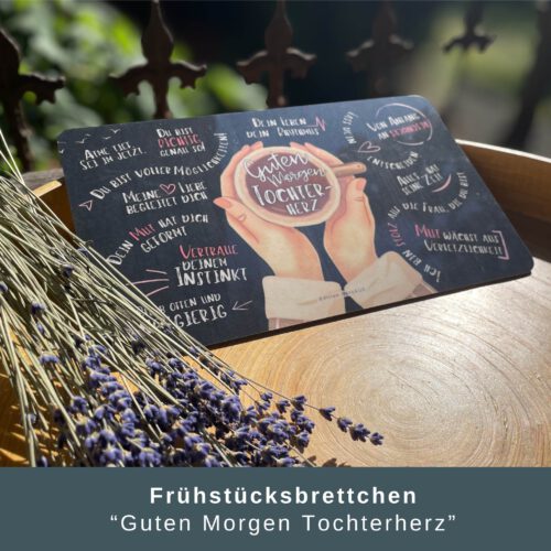 Geschenkset für Tochter „Guten Morgen Tochterherz“ + Untersetzer „Du bist einmalig“ mit Buchenholz-Halter – Bild 2